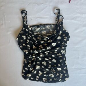Black floral cowl neck tank top.